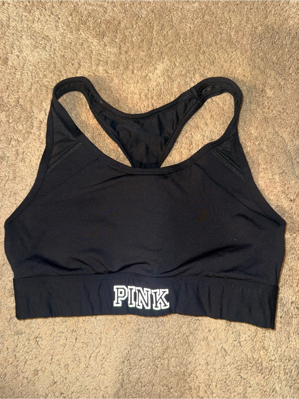 PINK Victoria's Secret Black Racerback Sports Bra with Logo Band
